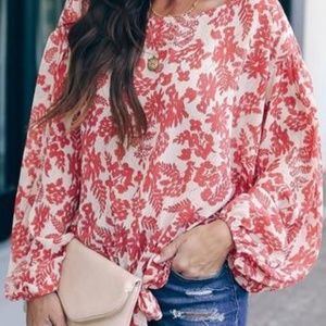 Women's loose fitting tie-front blouse